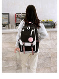 Backpacks For Teen Girls With USB Port,black cute backpack Can Hold 15.6in Notebook,Tablets.Girls Backpack Can Be Used As Gift for Students Or Friends(Black+Pink)