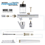 Master Performance S68 Multi-Purpose Precision Dual-Action Siphon Feed Airbrush, 0.35 mm Tip, 3/4 oz Fluid Bottle, Color Cup - User Friendly Set Kit - How-to-Airbrush Guide - Auto, Art, Hobby, Cake