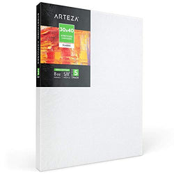 Arteza 30x40” Stretched White Blank Canvas, Bulk Pack of 5, Primed, 100% Cotton for Painting,