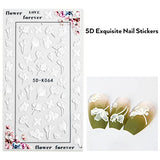 Nail Art Stickers, Smallbudi 5d Exquisite Pattern Nail Art Supplies, Self Adhesive Nail Art Decoration White Lace Rose Flower Leaf Feather Carving Design Acrylic Nail Art 3 Sheet