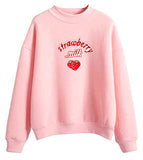 9Yourtime Women's Cute Kawaii Strawberry Milk Pastel Hoodie Kpop Sweatshirts (Pink, 2XL)