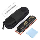 Anwenk Harmonica Key of D 10 Hole 20 Tone Diatonic Blues Harmonica D with Case Top Grade for Professional Player,Beginner,Students,Children,Kids Gift(East Top)- Black (D)