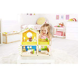 Hape Happy Villa Kids Wooden Doll House Set | 2 Story Dolls Villa with Furniture and Accessories