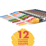 Liquid Chalk Markers Set of 12 Vintage Colors - 3mm Fine Tip Chalk Markers with Bonus 30 Chalk Stickers Bundle with 12 Fine Tip Chalk Pens (3mm) + 24x Chalkboard Stickers