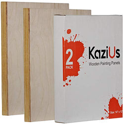 KaziUS Wooden Panels for Painting - Set 2 - Size 14in x 12in - Wood Paint Pouring Panel Boards for Craft, Artist Wooden Wall Canvases - Birchwood Surface and Pine Cradle.