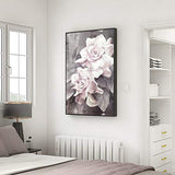 Lamplig Pink and Gray Wall Art Flower Canvas Large Rose Hand Painted Oil Paintings Framed Modern Floral Artwork Wall Picture Art Decor for Living Room Bedroom 32x48 Inch