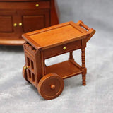 JIDAFANG-US Dollhouse Vintage Dining Car Dessert Cart Wooden Trolley 1:12 Miniature Kitchen Furniture for Dollhouse