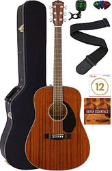 Fender CD-60S Solid Top Dreadnought Acoustic Guitar - All Mahogany Bundle with Hard Case, Tuner, Strap, Strings, Picks, and Austin Bazaar Instructional DVD