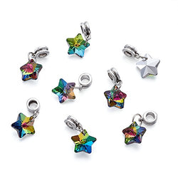 Kissitty 50-Piece Electroplated European Glass Dangle Star Beads Colorful 1.02" (26mm with Silver