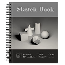 Yagol Sketch Book 9x12 Inch 100 Sheets 68LB/100GSM, Sketch Pad with Spiral-Bound Art Paper for Drawing and Painting for Pencils, Charcoal, Dry Media