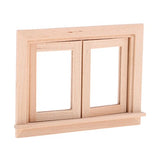 4 Set Dollhouse Furniture Wooden Unpainted 1 12 Scale Window Model (Features 2 Pane), Room Garden DIY Decoration