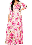 JTNFairy Womens Casual Floral Print Long Maxi Dress Plus Size Plain Party Outfits Pink