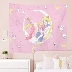 Jinxy Japanese Anime Manga Pink Tapestry Sailor Moon Tapestry Lovely Girl Wall Hanging for Party Bedroom Living Room Home Decor (Sailor Moon B, 51.2" x 59.1")