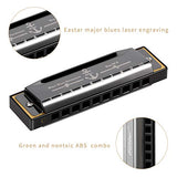 Eastar Major Blues Harmonica 10 Holes C Key Beginner Harmonica For Kids and Adults Students with Hard Case and Cloth, Black