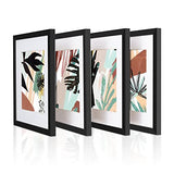 ArtbyHannah 10x10 Inch 4 Panels Abstract Wall Art Wood Framed with Decorative Tropical Plant Prints Black Picture Frame Set for Home Decor