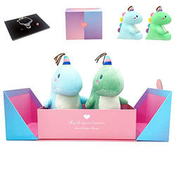 OFSLWJ Dinosaur Stuffed Animal Gift Set, Gift Box with 2 Dinosaur Plush and Jewelry Display Sponge Tray, The Gift Box Can Be Used As a Jewelry Storage Box When Removing The Plush Toy.