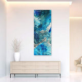 Empire Art Direct Blue Abstract Wall Art Reverse Printed on Tempered Glass Leaf Ready to Hang,Living Room,Bedroom ＆ Office, 24" x 63" x 0.2", Black, Silver
