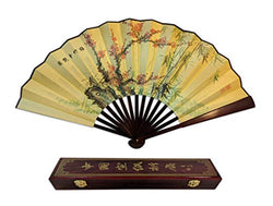 Folding Hand Fan Chinese Gifts! Plum Blooming Bamboo Large Handheld Fan+Gift Box Home Decoration