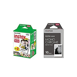 Fujifilm Instax Mini Instant Film 2-PACK BUNDLE SET , Twin Pack Film ( 20 ) + Film Monochrome (