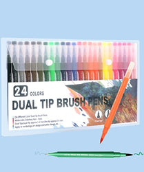 24 Dual Tip Markers for Adult Coloring Brush &Fine Tip Markers Pens Colored Markers for Kids Drawing Gift School Journal Calligraphy Writing