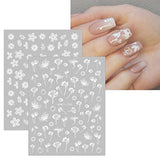JMEOWIO 12 Sheets Spring White Flower Nail Art Stickers Decals Self-Adhesive Pegatinas Uñas Summer Butterfly Leaf Floral Nail Supplies Nail Art Design Decoration Accessories