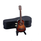 Dselvgvu Wooden Miniature Guitar with Stand and Case Mini Musical Instrument Replica Collectible Miniature Dollhouse Model Home Decoration (Classic Guitar:Brown, 3.93"x1.42"x0.56")