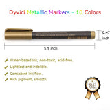 Dyvicl Metallic Markers Paint Marker Pens - Medium Point Metallic Permanent Markers for Rock Painting, Black Paper, Gift Card Making, Scrapbooking, Fabric, Metal, Ceramics, Wine Glass, Set of 10