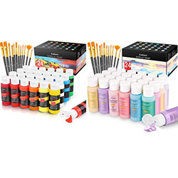 Acrylic Paint Set, Caliart 48 Classic + Pastel Colors (59ml, 2oz) Art Craft Paint Supplies for Canvas Halloween Pumpkin Ceramic Rock Painting, Rich Pigments Non Toxic Paints for Kids Beginners Student
