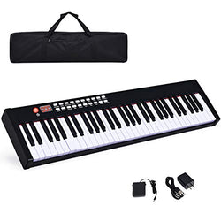 Costzon BX-II 61-Key Portable Digital Piano, Electric Keyboard W/MIDI & Bluetooth, Dynamics Adjustment, Power Supply, Sustain Pedal, Portable Carrying Bag, for Kids Adults (Black)