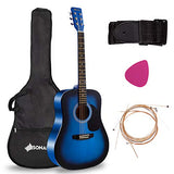 Sonart 41'' Full Size Beginner Acoustic Guitar, Professional Customization Smooth Mirror Structure Steel String W/Case, Shoulder Strap, Pick, Extra Strings for Kids, Starters, Blue