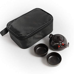 Kneokuo Portable Travel Tea Set - 100% Handmade Chinese/Japanese Vintage Kungfu Tea Set - Porcelain Teapot & Teacups with a Portable Travel Bag (Black)