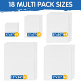 FIXSMITH 18 Pack Painting Canvas Panels, Multi Pack- 4x4, 5x7, 8x10, 9x12, 11x14 Inches, 100% Cotton Primed Canvas Boards for Acrylic, Oil,Other Wet & Dry Art Media,Art Gift for Kids, Adults,Beginners