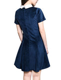 Allegra K Women's Peter Pan Collar Short Sleeves Flare Dress L Blue