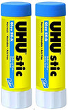 UHU Colored Glue Stick, 1.41oz Blue, rubs on Blue & Dries Clear, Washable, Solvent Free, Screw on Cap, Pack of 2 99653