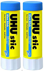 UHU Colored Glue Stick, 1.41oz Blue, rubs on Blue & Dries Clear, Washable, Solvent Free, Screw on Cap, Pack of 2 99653