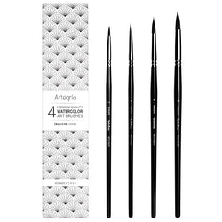 ARTEGRIA Watercolor Paint Brush Set - 4 Round Watercolor Brushes - Sizes # 2 4 6 8, Soft Synthetic Squirrel Hair, Pointed Round Tips, Short Handles for Professional Artists - Water Color, Gouache, Ink