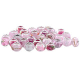 RUBYCA Mix Pink Murano Lampwork Glass Bead Rondelle European Charm Bracelet Silver Color 30pcs