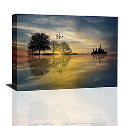 Modern Music Abstract Guitar Tree Lake Wall Art Canvas Prints, Music Canvas Print Guitar Wall Art, Guitar Island Pictures Print On Canvas Painting Ready to Hang for Office and Home Decor-12x16inch