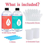 YRYM HT Crystal Clear Epoxy Resin Kit - 37.2 OZ Casting Resin Clear Resin Epoxy for Crafts, Jewelry Making, Art, Tumblers, River Tables, Easy Mix 1:1 Volume Ratio(Free Tool Kit)