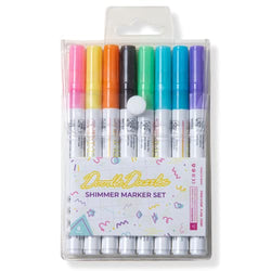 DoodleDazzles Shimmer Markers - Double Line Outliner Markers - Metallic Pens - Shimmer Outline Markers For Art, Drawing, Writing, Christmas, Greeting Cards, DIY, Scrapbook, Crafts - 8ct