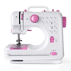 COSTWAY Electric Multifunctional Sewing Machine, 12 Stitches Automatic Threading Portable Sewing Machine with Light Free Arm Battery, DC Adapter, Adjustable Sewing Speed (Pink+White)