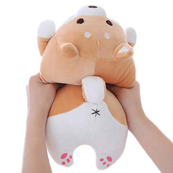 Shiba Inu Dog Plush Pillow, Cute Soft Corgi Stuffed Animals Doll Toys Gifts for Valentine, Christmas, Birthday, Bed, Sofa Chair (Brown Round Eye, 13.5in)