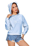 Romwe Women's Cat Print Sweatshirt Long Sleeve Loose Casual Hoodies Pullover Shirt Top Blue Medium