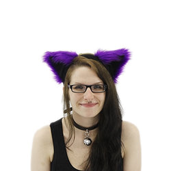 Pawstar Purple Furry Kitty Cat Ears Headband - Dark Purple