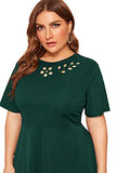 Romwe Women's Plus Size Cut Out A Line Swing Stretchy Midi Dresses Green 4XL