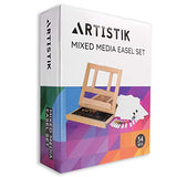 Mixed Media Art Set - Complete Easel Painting Kit with Wood Table Desk Top Easel Box Includes Acrylic Paints, 3 Canvas Boards, Pastels, Desktop Art Supplies Gift for Beginner Artists, Kids, Adults