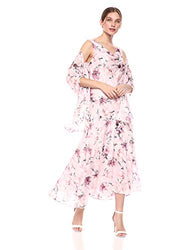 Alex Evenings Women's Tea Length Printed Chiffon Dress with Shawl, Blush Multi, 6