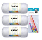 Caron Simply Soft White 3-Pack Bundle with Bella's Crafts H/5mm Crochet Hook, 10 Stitch Markers and 4 Plastic Yarn Needles