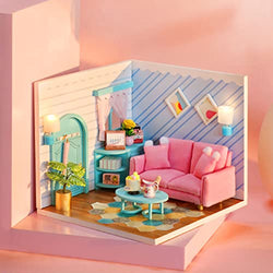 Smilerain Dollhouse Miniature with Furniture, DIY Dollhouse Kit, Wooden Mini Room Plus Dust Proof, 1:24 Scale Creative Room