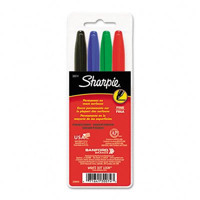 Sharpie Permanent Markers, Fine Point, Assorted Colors, 4-Pack (30074)